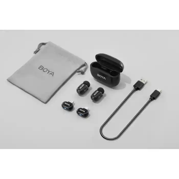 BOYA mini-12-B The World's  Tiniest Wireless Microphone (2RX,2TX) for Android & IOS Devices.